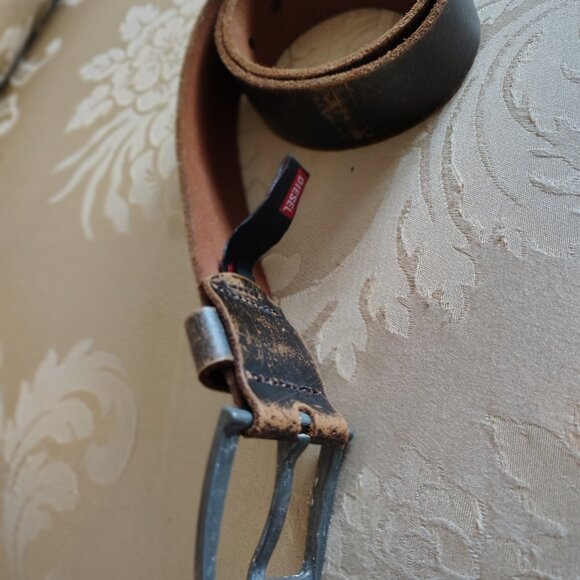 DIESEL Heavy Duty Brass Branded Logo Belt 100% Genuine Leather Made in Italy L - Picture 5 of 11